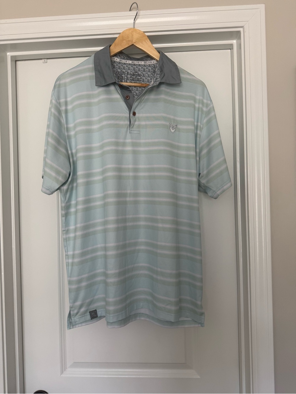 Men's Mint Striped Polo with Gray Contrast Collar / Grateful Dead